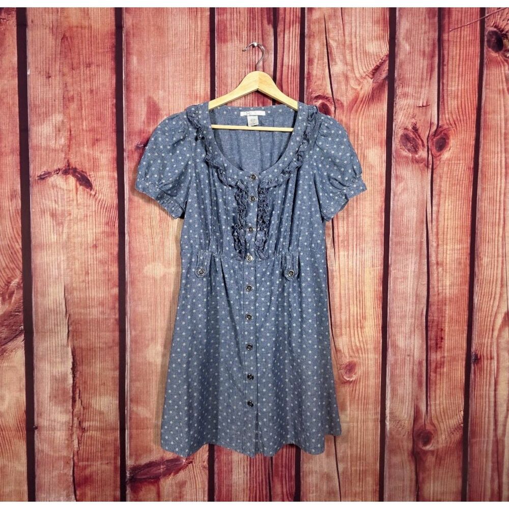 Charlotte Russe Chambray Swiss Dot Button Up Dress M